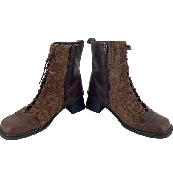 Vintage 90’s NAOT Leather Fabric Boots Womens 39 Lace-Up Square Toe Mary Poppins - Picture 4 of 6